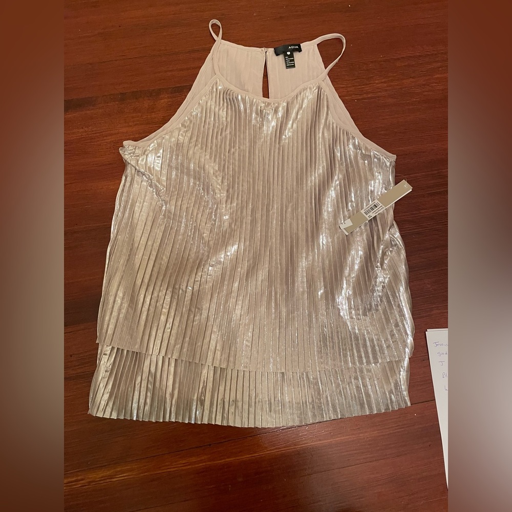 Gold sleeveless blouse, from Bloomingdale’s, size small, tags on never worn